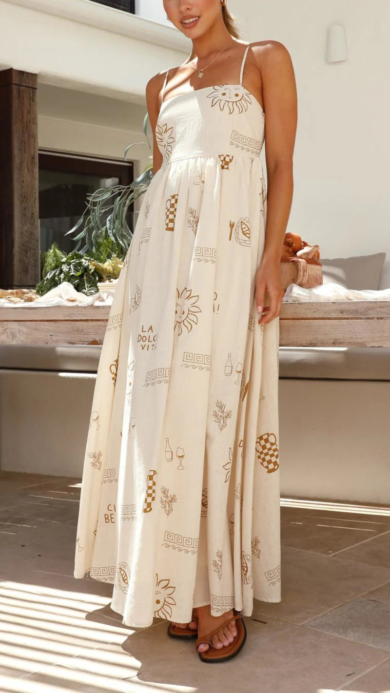 Linda - Maxi abito marrone con fascino solare e dettaglio cut out