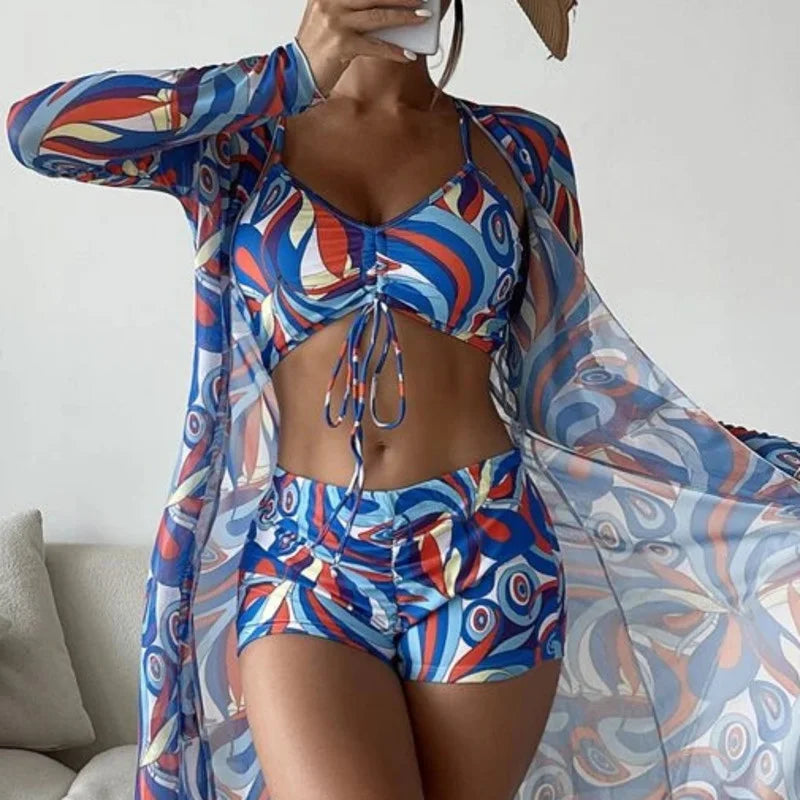 Olivia® | Top bikini 3 in 1 + pantaloni + kimono