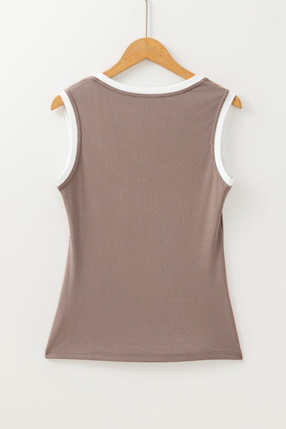 Yolanda® | Canotta in maglia con bordi a contrasto, scollo rotondo e spalline larghe