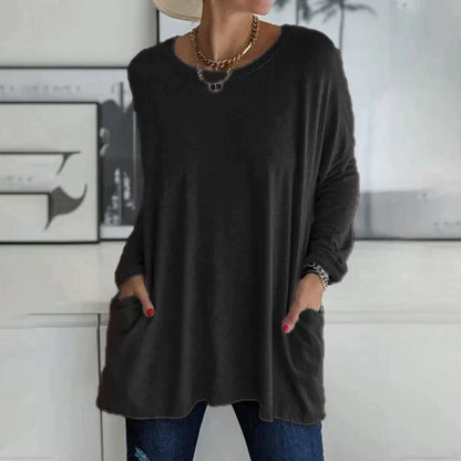 Yvonne® | Tunica alla moda con tasca superiore, girocollo ampio, manica lunga