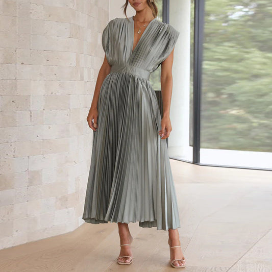 Zafferano® | Elegante abito lungo da donna con scollo a V e piega