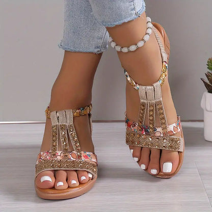 Kasia® | Sandali con zeppa intrecciati con strass Boho Glam