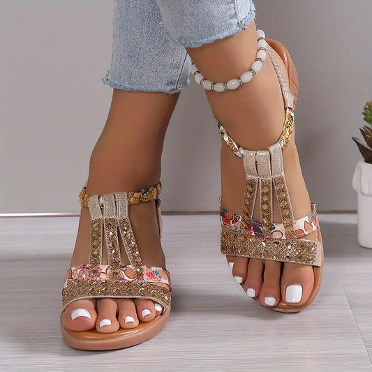 Kasia® | Sandali con zeppa intrecciati con strass Boho Glam