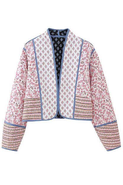 Xiomara® | Cardigan trapuntato reversibile stampato con giacchino foderato in cotone colorato abbinato