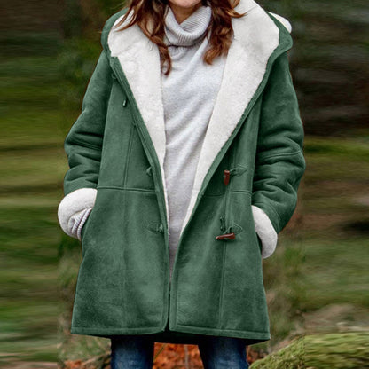 Sigune® | Cappotto da donna con cappuccio e corno realizzato in velluto