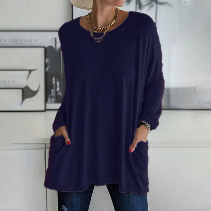 Yvonne® | Tunica alla moda con tasca superiore, girocollo ampio, manica lunga