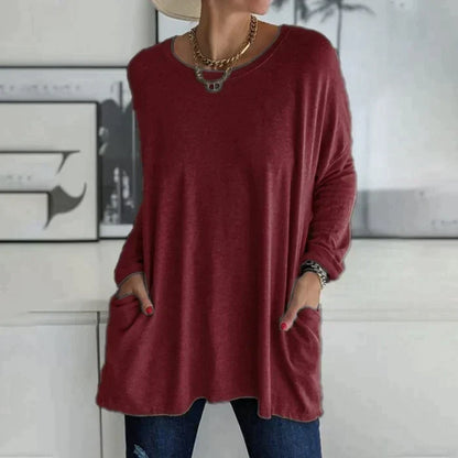 Yvonne® | Tunica alla moda con tasca superiore, girocollo ampio, manica lunga