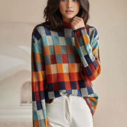 Wanda® | Maglione dolcevita colorato con motivo patchwork lavorato a maglia